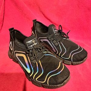 Urbane Black Athletic Shoes with Rainbow Accents
